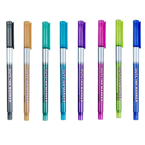 Self Outline Metallic Markers? 8pcs Outline Marker Double Line Pen Journal Pens Colored Permanent Marker Pens for Kids  Adults  Amateurs and Professionals Illustration Coloring Sketching Card Making