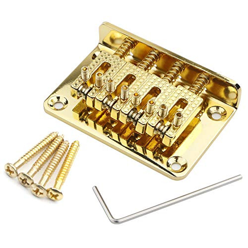 Swhmc 4 String Bass Guitar Bridge Roller Saddle Guitar Top Loading Hard Tail Tailpiece for Electric Guitar Ukelele Gold