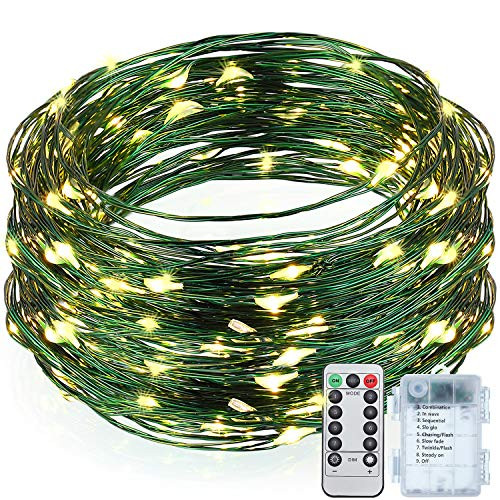 Battery Operated String Lights  Outdoor String Lights  33ft  10 m 100 LED Waterproof Starry Fairy Lights with 8 Modes Remote Control Timer for Garden Room Christmas Green and Warm White