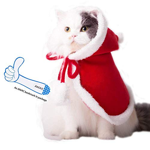 ANIAC Pet Christmas Costume Poncho Cape with Hat Santa Claus Cloak for Cats and Dogs Red  Small 1