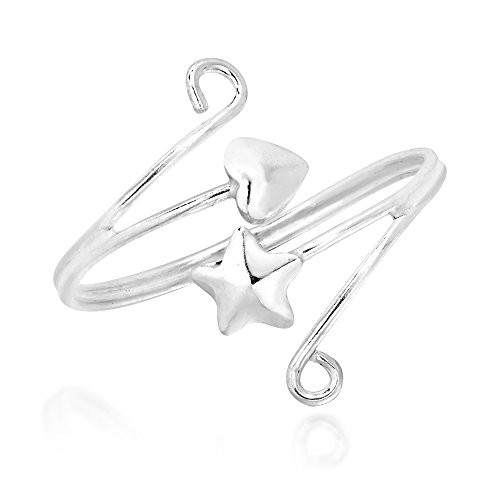 AeraVida Star Heart Wrap Swirl Wire Sterling Silver Adjustable Ring Toe Rings Pinky Rings