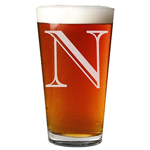 Etched Monogram 16oz Pint Glass for Beer or Soda  Letter N