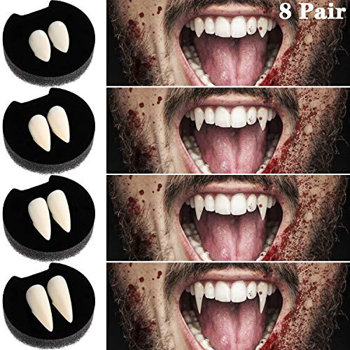 Boao 8 Pairs Vampire Teeth Fake Fangs Custom Fangs Fake Denture for Cosplay Party Halloween Props