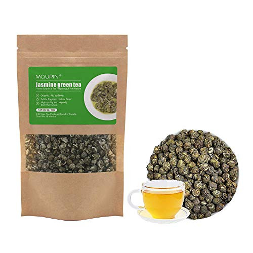 MQUPIN Jasmine Dragon Pearls Green Tea   Premium Flavor Organic Tea Jasmine Pearls Loose Leaf Tea Hand Rolled 3 5 7OZ  3 5 Ounces