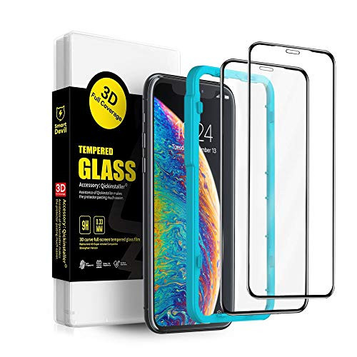 2 PACK  SmartDevil Screen Protector for iPhone 11 Pro  iPhone X Xs  5 8 Inch   3D Full Coverage   Easy Installation Frame   Bubble Free HD Tempered Glass Screen Protector Compatible with iPhone 11 Pro