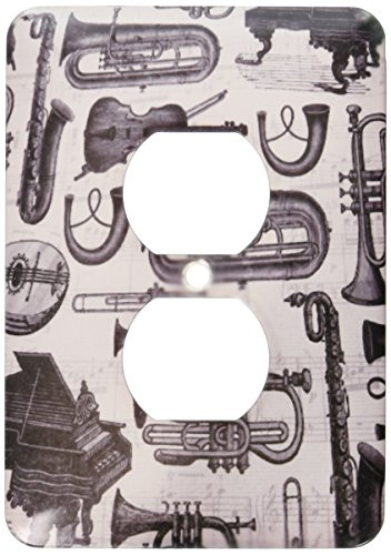 3dRose lsp_35208_6 Two Plug Outlet Cover with Black Instruments on White