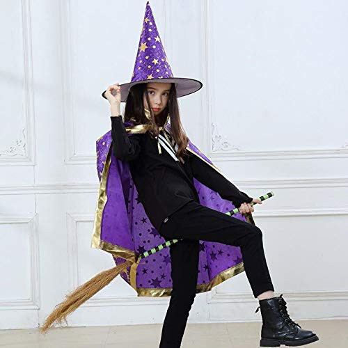 Halloween Costumes Witch Cloak with Hat Wizard Cape and Hat Halloween Costumes Props for 3 12 Years Kids Cosplay Party  Purple