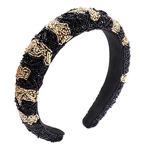 ELEARD Bead Embellished Headbands Retro Wide Velvet Padded Headbands for Women Black Crystal Beaded Hairband Fashion Shiny Bejewelled Hair Hoop Accessory Holiday Party for Girls Gifts ELEARD Bead Embellished Headbands Retro Wide Velvet Padded Headbands for Women Black Crystal Beaded Hairband Fashion Shiny Bejewelled Hair Hoop Accessory Holiday Party for Girls Gifts