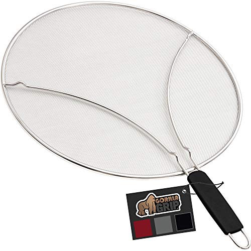 Gorilla Grip Premium Splatter Screen  9 8 Inches  Splatter Screens for Frying Pan Shields Grease and Oil Splashes  Fine Mesh Guard Protects Stove Tops from Cooking Splatters  Black Grip Handle