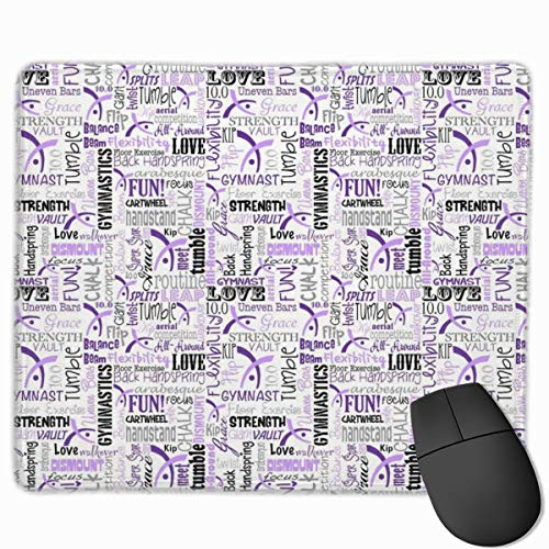Mousepad Gymnastics Words Purple Non Slip Rubber Stitched Edges Rectangle Gaming Mouse Mat for Office   Home Pc Laptop