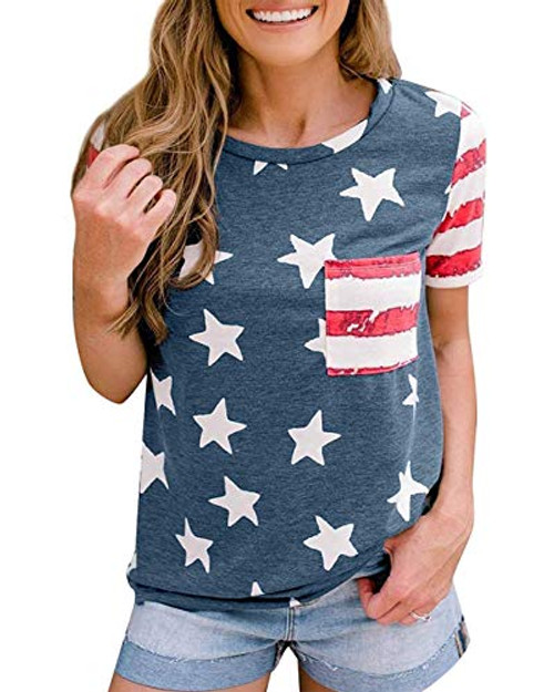 Women s American Flag T Shirts 4th of July Short Sleeve Tee Shirt Stripe Star USA Patriotic Summer Blouse Tops