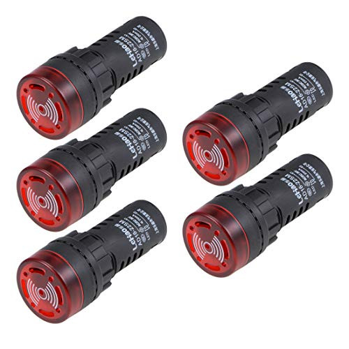 uxcell 5Pcs Red Indicator Light with Buzzer AC DC 36V  22mm Panel Mount Flashing Alarm  for Electrical Control Panel  HVAC  DIY Projects