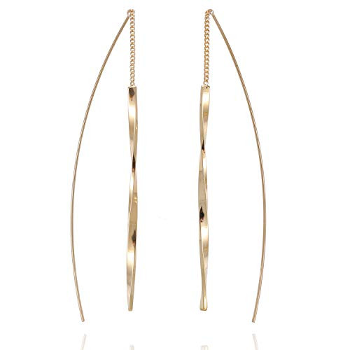 Bonaluna Curved  Spiral  Wave Shaped   Matte Bar Lightweight Double Drop Threader Earrings for Women