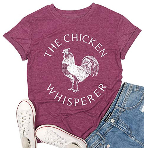The Chicken Whisperer Shirt Funny Cute Chicken Graphic Tees Women Letter Print Short Sleeves Casual Tops T Shirts Red