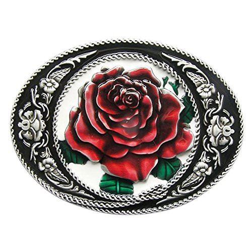 New Vintage Style Enamel Western Rose Flower Oval Belt Buckle