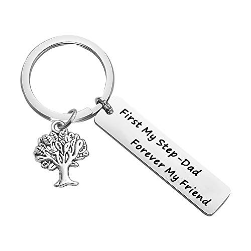 LQRI Fathers Day Dad Keychain Stepdad Gift First My Step Dad Forever My Friend Keychain Family Jewelry Gift for Stepfather Step Dad  Sliver