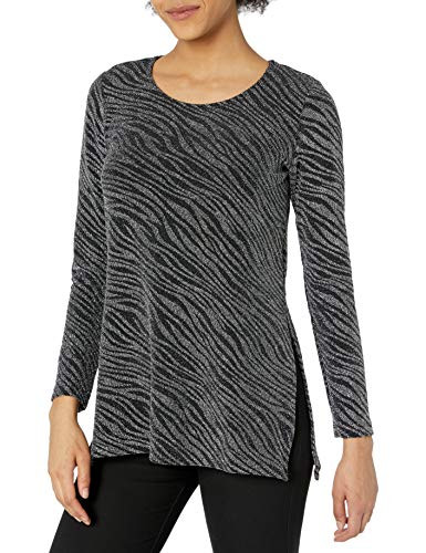 Karen Kane Women s Side Slit TOP  Black W Silver  S