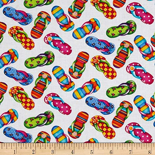 Timeless Treasures Flip Flops  Yard  White