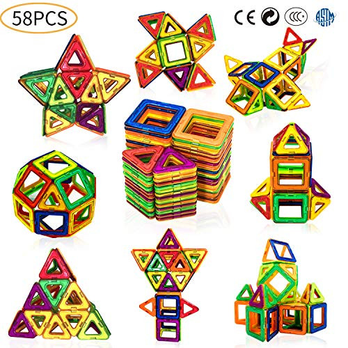 HENSUN Magnet Building Tiles Blocks, Magnetic 3D Building Blocks Set for Kids Toddlers, Magnetic Educational Stacking Blocks Boys Girls Toys with Storage Bag - 58Piece HENSUN Magnet Building Tiles Blocks, Magnetic 3D Building Blocks Set for Kids Toddlers, Magnetic Educational Stacking Blocks Boys Girls Toys with Storage Bag - 58Piece