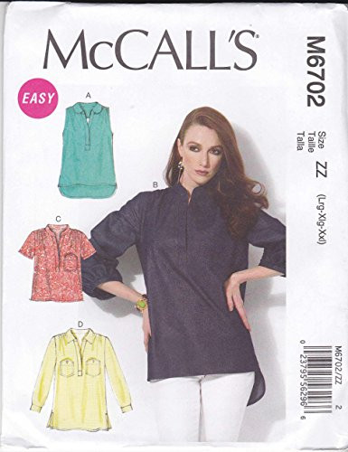 McCall Patterns M6702 Misses  Tops Sewing Template  Size ZZ  LRG XLG XXL