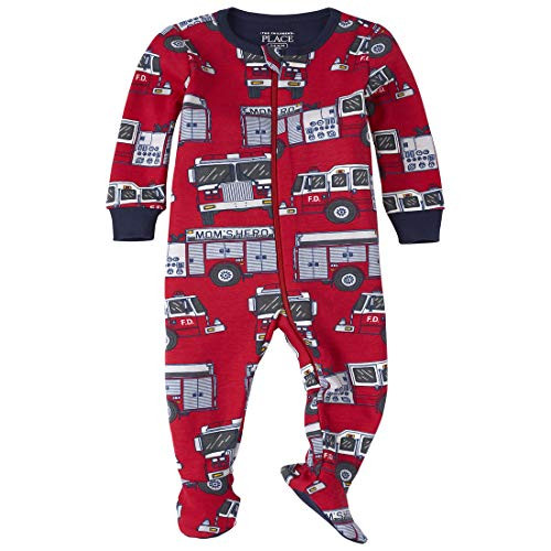 The Children s Place Boys  Baby and Toddler Fire Truck Snug Fit Cotton One Piece Pajamas  Ruby  9 12 Months