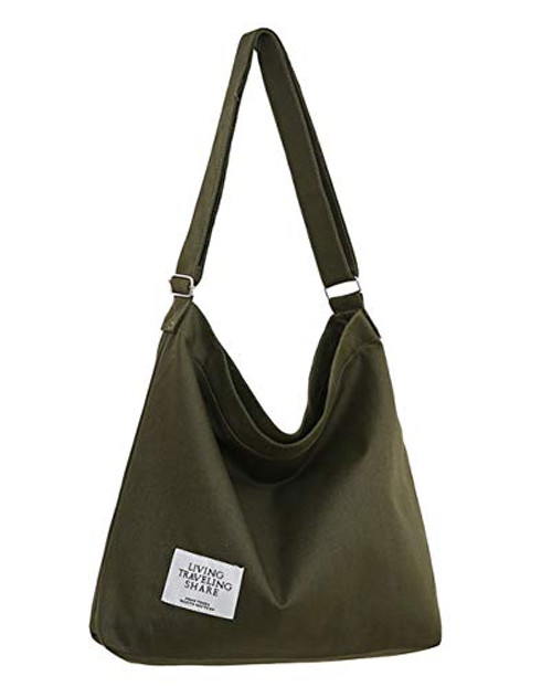 Covelin Women s Retro Large Size Canvas Shoulder Bag Hobo Crossbody Handbag Casual Tote Army Green