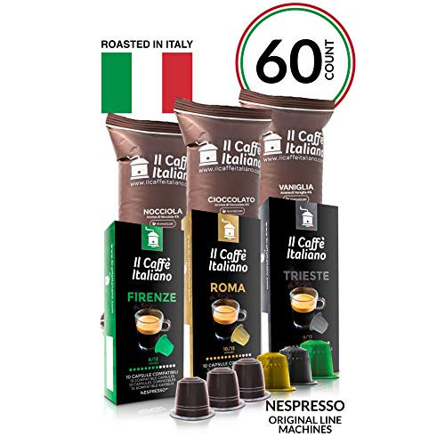 Il Caffé Italiano Coffee | Capsules Compatible with Nespresso OriginalLine | Certified Espresso + Flavored Coffee Variety Pack | 60 Espresso Pods | Roasted in Messina, Italy | Happiness Guaranteed Il Caffé Italiano Coffee | Capsules Compatible with Nespresso OriginalLine | Certified Espresso + Flavored Coffee Variety Pack | 60 Espresso Pods | Roasted in Messina, Italy | Happiness Guaranteed