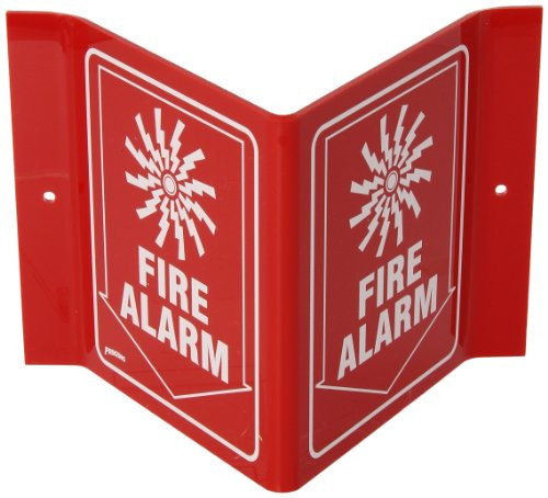 Brady V1FL15A 6  Height  9  Width  4  Depth  Acrylic  White On Red Color Standard  V  Sign  Legend  Fire Alarm  With Picto