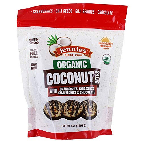 Jennies Organic Coconut Bites with Goji   Chia  5 25oz Gluten Free  Non GMO  Peanut Free  Kosher  1