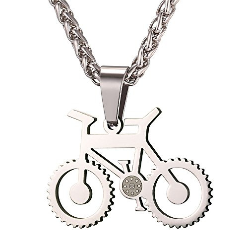 U7 Men Cool Bicycle Jewelry Stainless Steel Wheat Chain Bike Pendant Necklaces