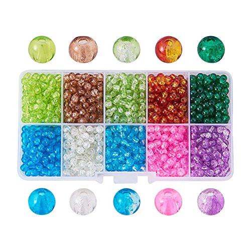 Pandahall 1 Box  About 800pcs  10 Color Handcrafted Crackle Lampwork Glass Round Beads Assortment 4mm Lot for Jewelry Making