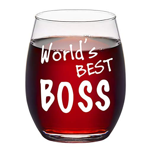 World s Best Boss   Boss Wine Glass  World s Best Boss Stemless Wine Glass   Boss Gift for Women  Men  Boss  Coworkers  Friends   Gift Idea for Bosses Day  Birthday  Retirement  Christmas  15Oz
