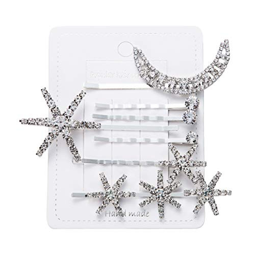 Moon Snowflake Star Bobby Pins for Women   Numblartd Set of 7 Silver Vintage Rhinestone Alloy Hair Clip Hairpin Side Clip Barrettes Hair Accessories