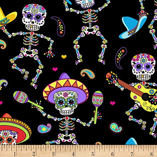 Timeless Treasures Dancing Day of The Dead  Yard  Bright