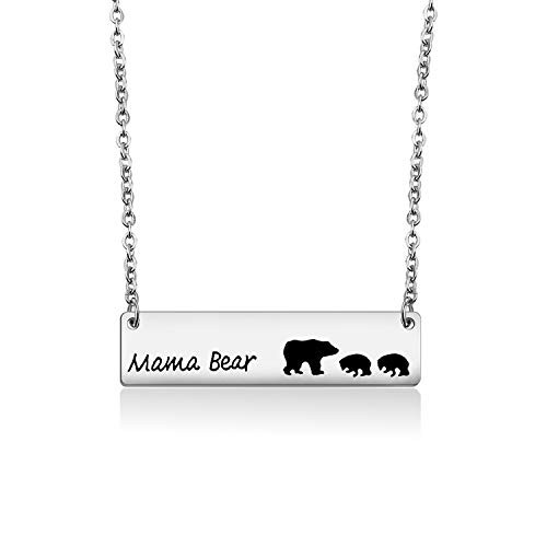 Zuo Bao Sweet Mama Bear Bar Necklace Mother Necklace Mama Bear Jewelry for New Mom S 2 Cubs Zuo Bao Sweet Mama Bear Bar Necklace Mother Necklace Mama Bear Jewelry for New Mom S 2 Cubs
