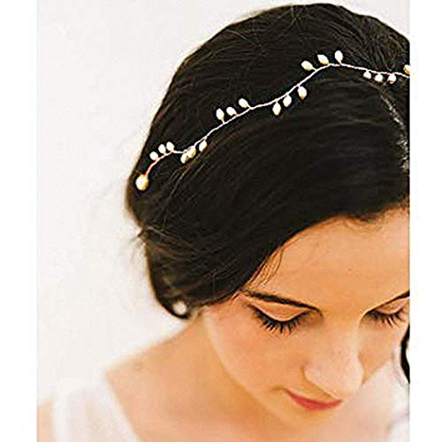 Catery Bride Wedding Headband Pearl Hair Vine Bridal Hair Accessories for Women Rose Gold