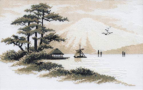 Povitrulya "Mount Fuji", Japanese Landscape. Counted Cross Stitch Kit for Home Decor, 11" by 7.1"
