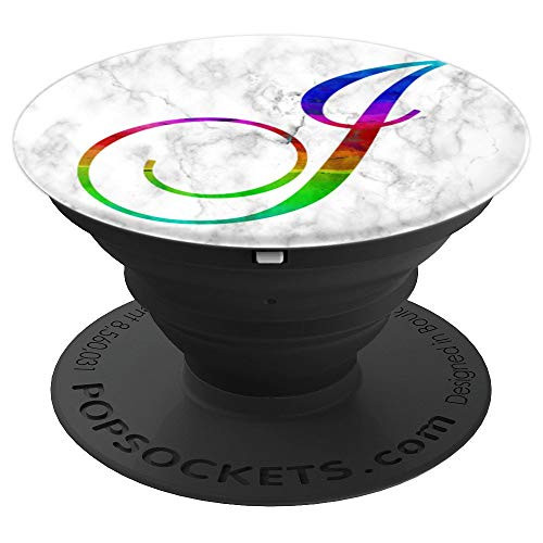 J Rainbow White Watercolor Paint Initial Monogram Letter PopSockets Grip and Stand for Phones and Tablets
