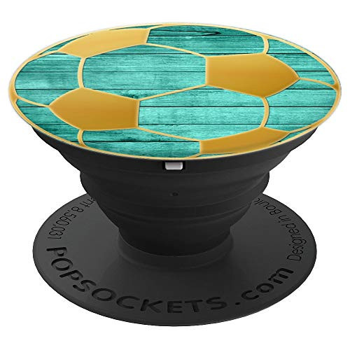 Golden Soccer Ball On Vintage Mint Green PopSockets Grip and Stand for Phones and Tablets