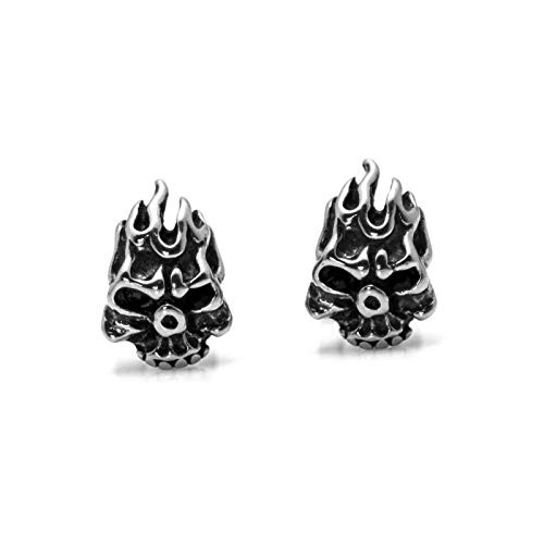 Xusamss Punk Titanium Steel Flame Skull Crystal Eye Stud Earrings  Black Eye