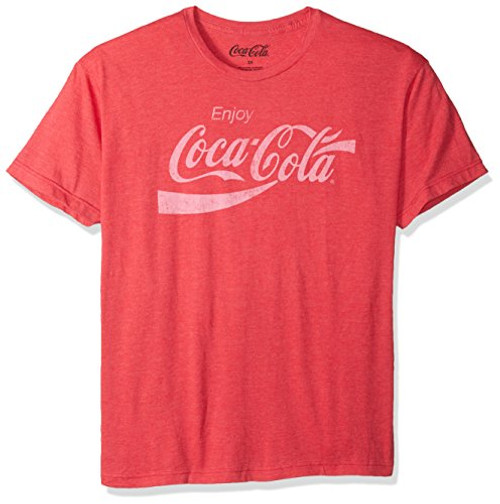 Coca Cola Mens Enjoy Coca Cola Classic Logo Vintage Look T shirt  Red Heather  Small