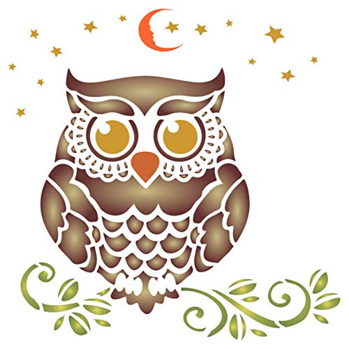 Owl Stencil  4 5 x 4 5 inch  S    Decorative Night Bird Nocturnal Animal Wildlife Birds Stencils for Painting Template