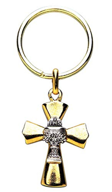 First Communion Gifts Keepsake Keychain Cross with IHS Chalice Center 2 3 4 inch First Communion Gifts Keepsake Keychain Cross with IHS Chalice Center 2 3 4 inch