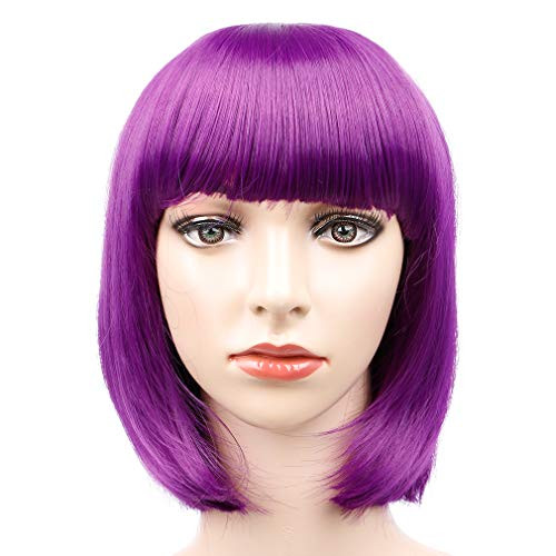 Purple Straight Short Bob Wig with Flat Bangs Synthetic Purple Bob Wig for Women Cosplay Daily Party Wig Heat Resistant 12 inches Free Wig Cap Purple Straight Short Bob Wig with Flat Bangs Synthetic Purple Bob Wig for Women Cosplay Daily Party Wig Heat Resistant 12 inches Free Wig Cap