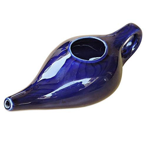 Leak Proof Durable Ceramic Neti Pot Blue
