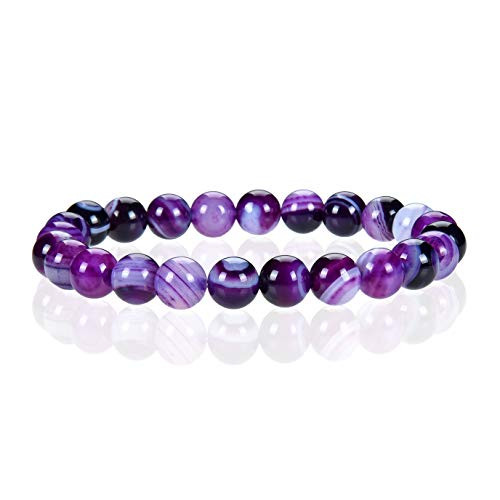 Cherry Tree Collection Gemstone Beaded Stretch Bracelet 8mm Round Beads 7   Lace Agate   Purple