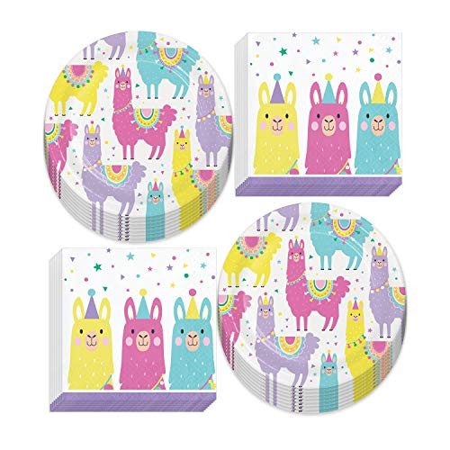 Llama Party Supplies   Llama Fiesta and Cactus Paper Dessert Plates and Beverage Napkins  Serves 16