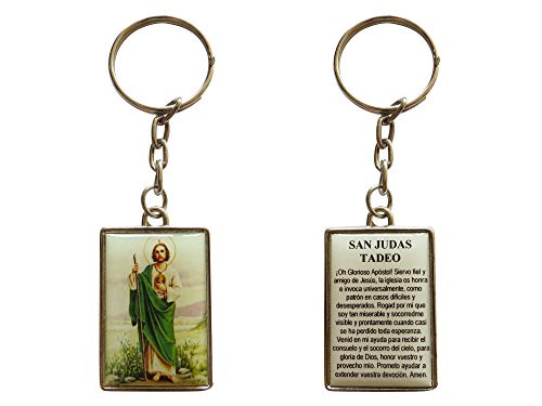 Angelitos de Mexico San Judas Tadeo Jude The Apostle Keychain with Spanish Desperate Causes Prayer  Silver Tone