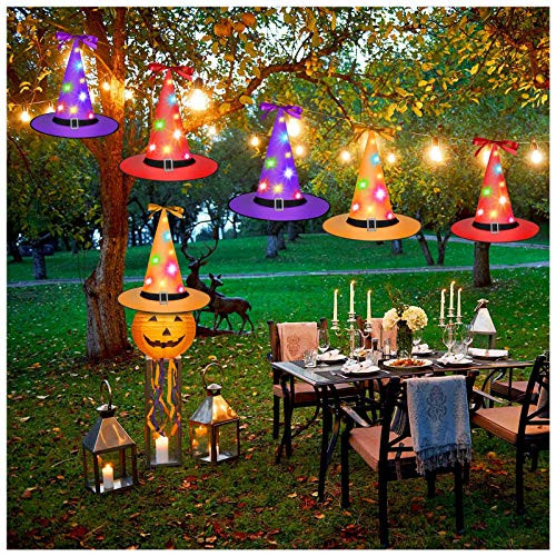 Halloween Witch Hat Lights  Halloween Decorations Outdoor Hanging Lighted Glowing Witch Hat  Lights String Decor for Garden  Party  Yard Decoration  6Pcs