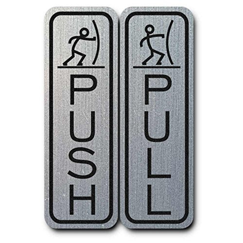 Classic Fun Push Pull Door Sign  Brushed Silver    Small